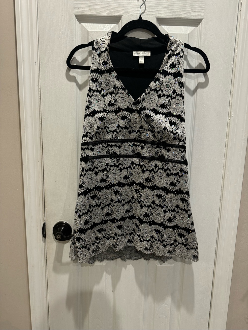 Dress Barn Black Top with Silver Lace Detail